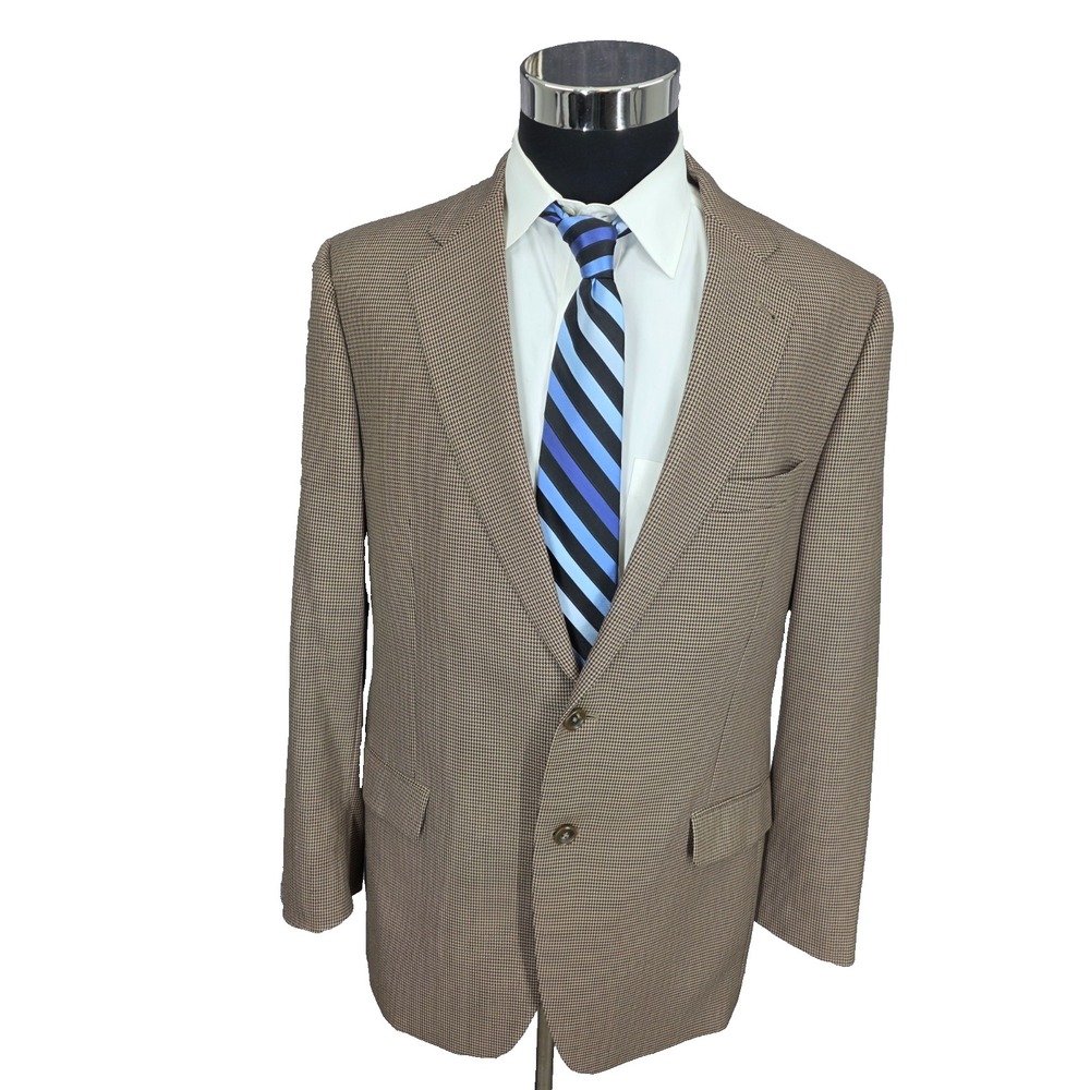 Jos A‎ Bank Signature Blazer Jacket Mens 44L Brown Wool Sports Coat Houndstooth